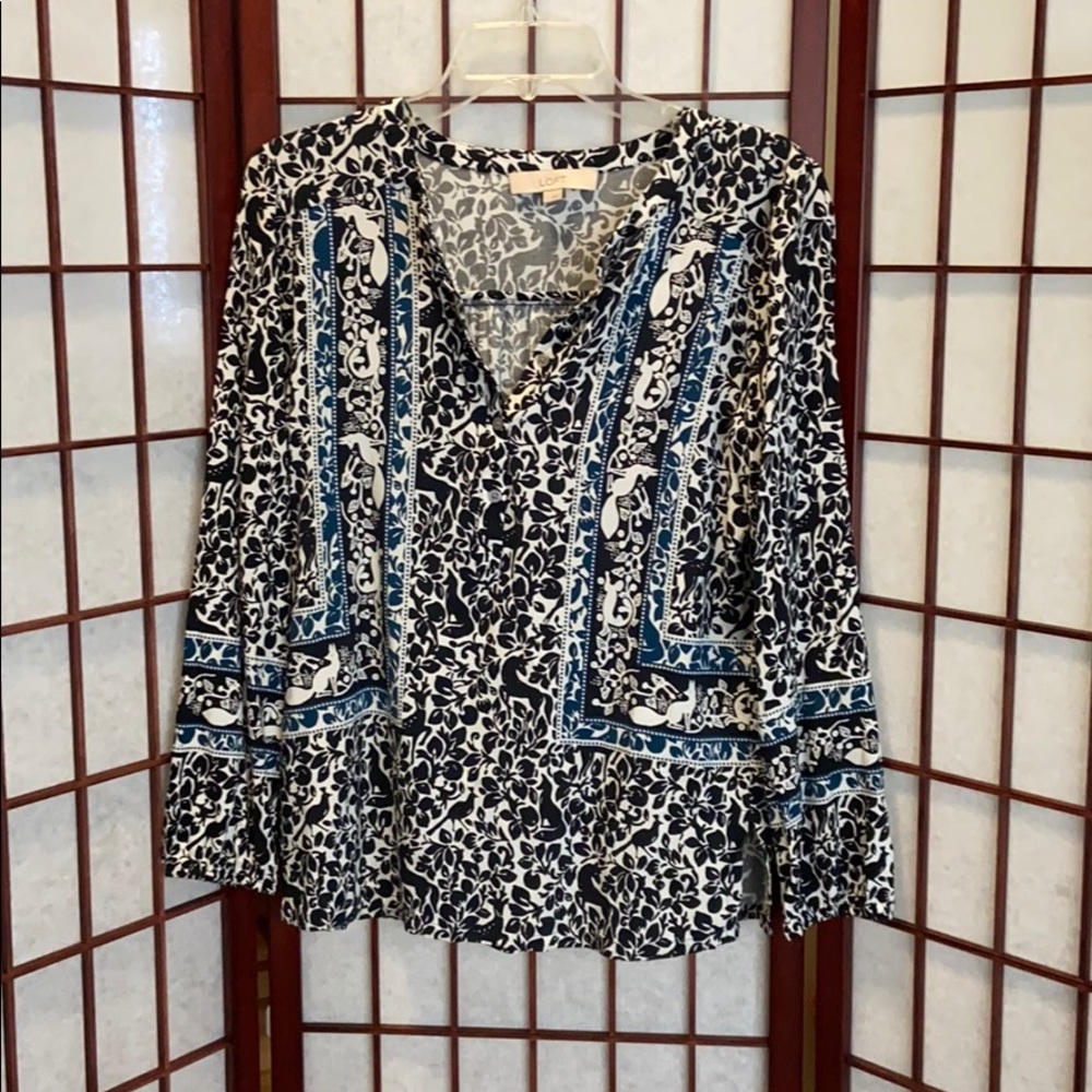 LOFT Boho tunic top with fanciful animal theme 🦊